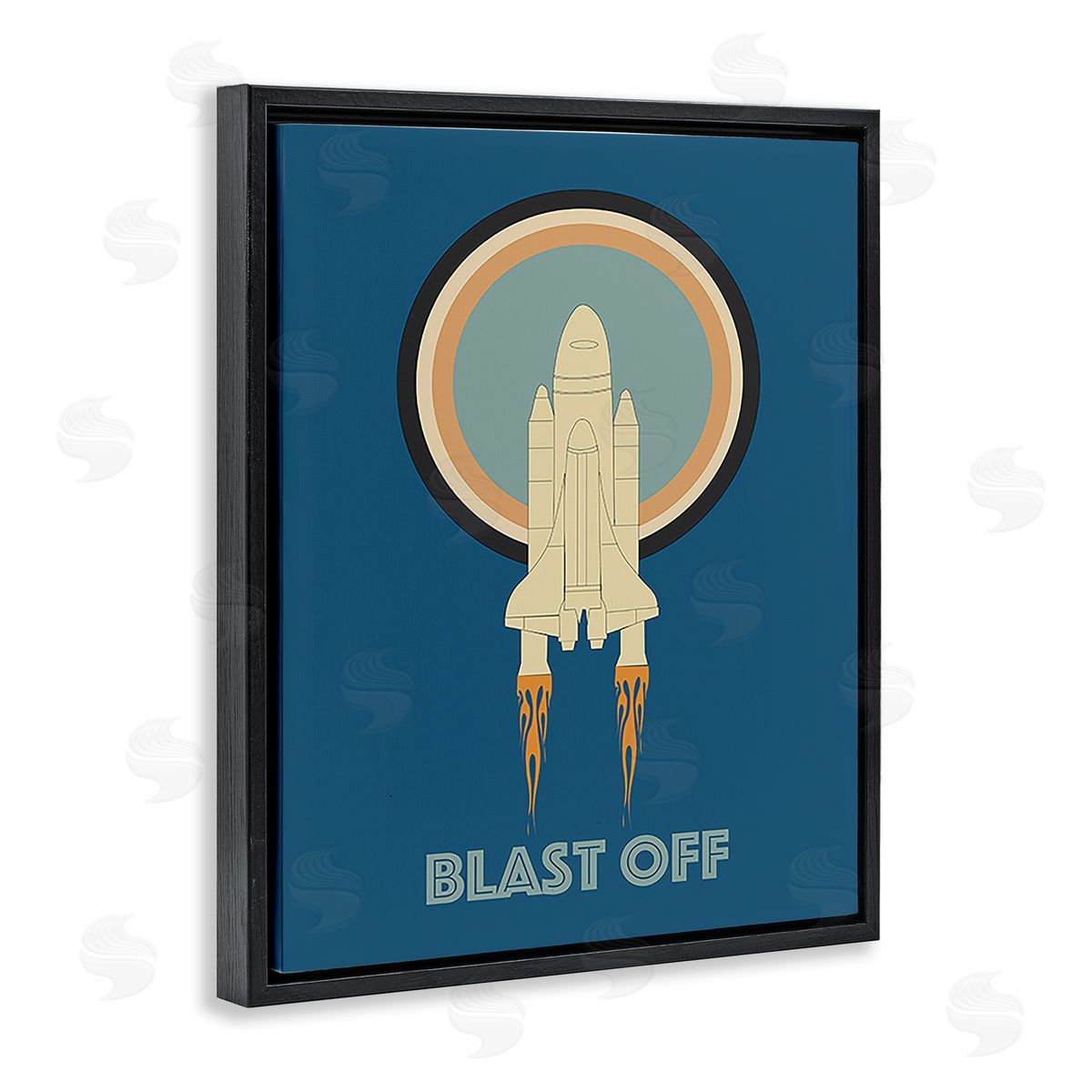 Ashley Singleton Blast Off Vintage Rocket Black Floating Frame Canvas Wall Art Print