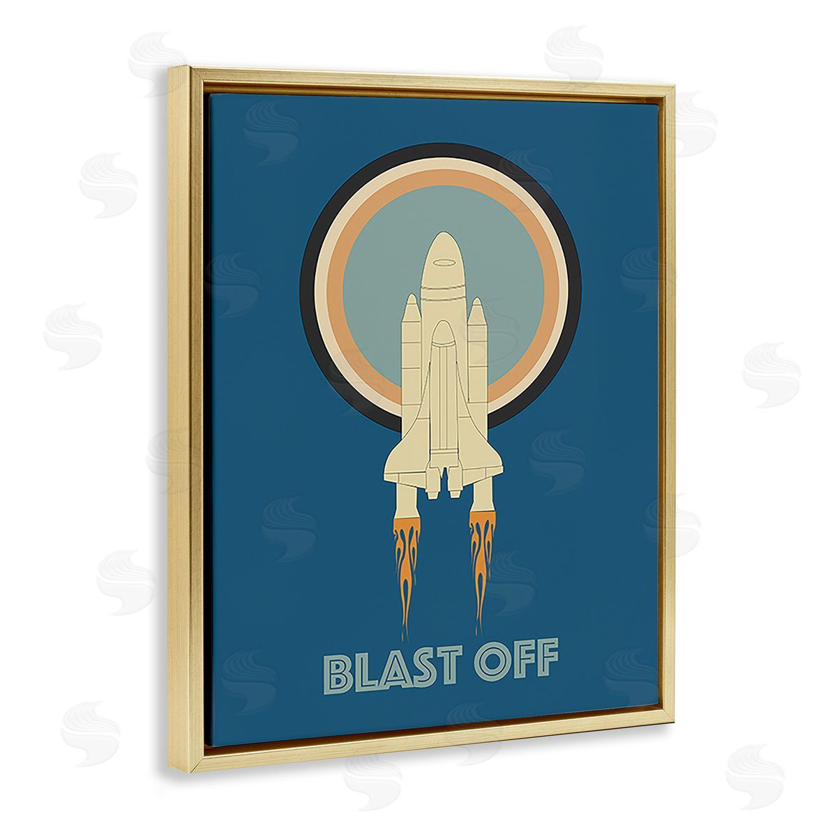 Ashley Singleton Blast Off Vintage Rocket Gold Floating Frame Canvas Wall Art Print