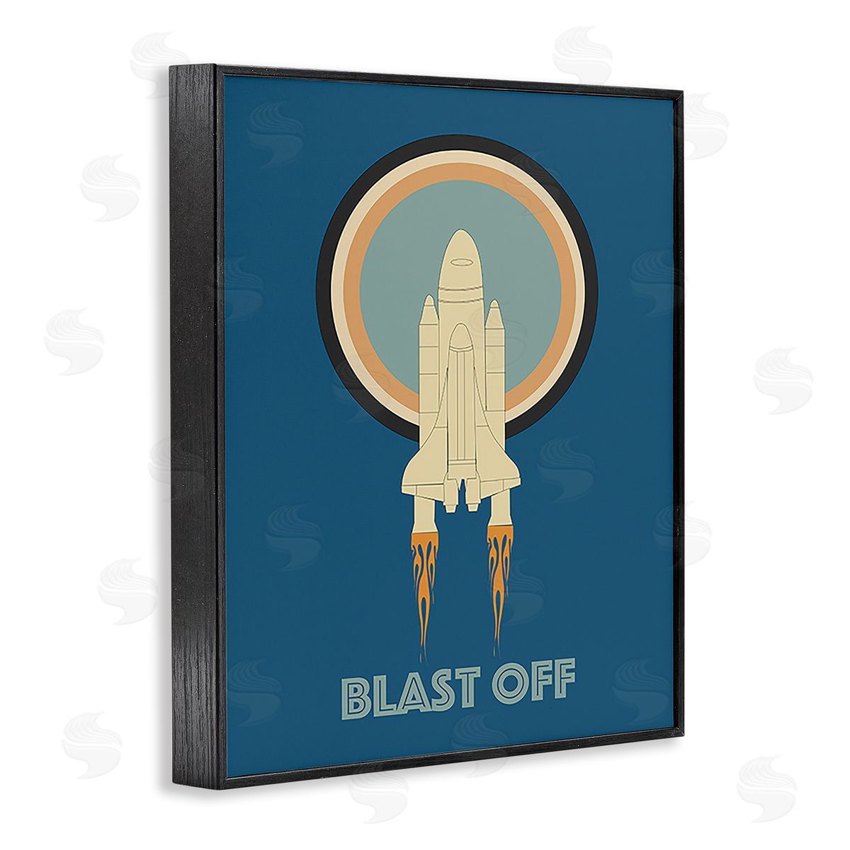 Ashley Singleton Blast Off Vintage Rocket Black Framed Giclee Wall Art Print