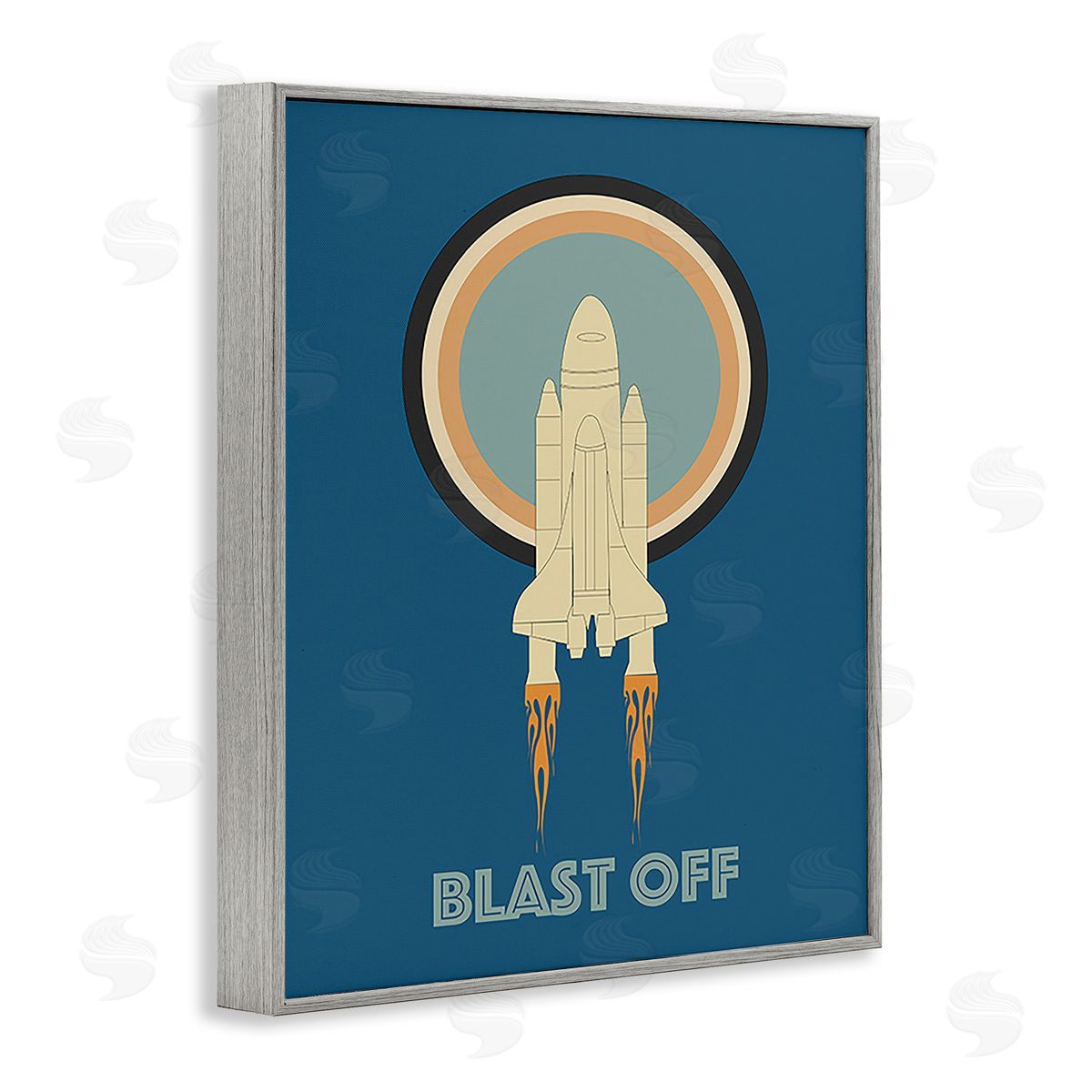 Ashley Singleton Blast Off Vintage Rocket Gray Framed Giclee Wall Art Print