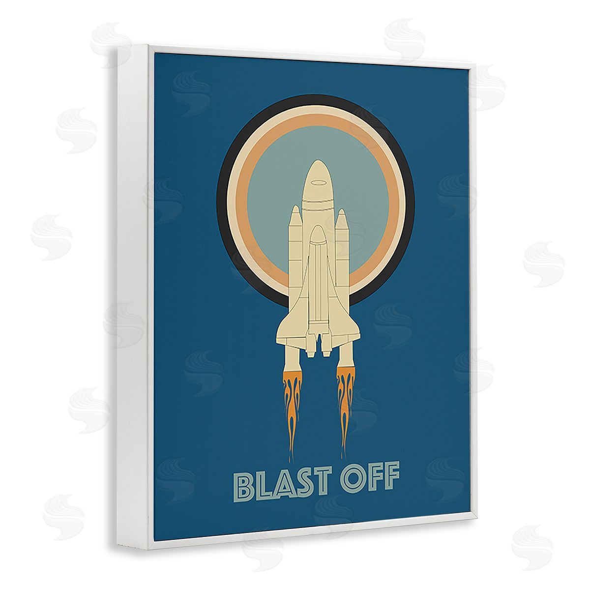 Ashley Singleton Blast Off Vintage Rocket White Framed Giclee Wall Art Print