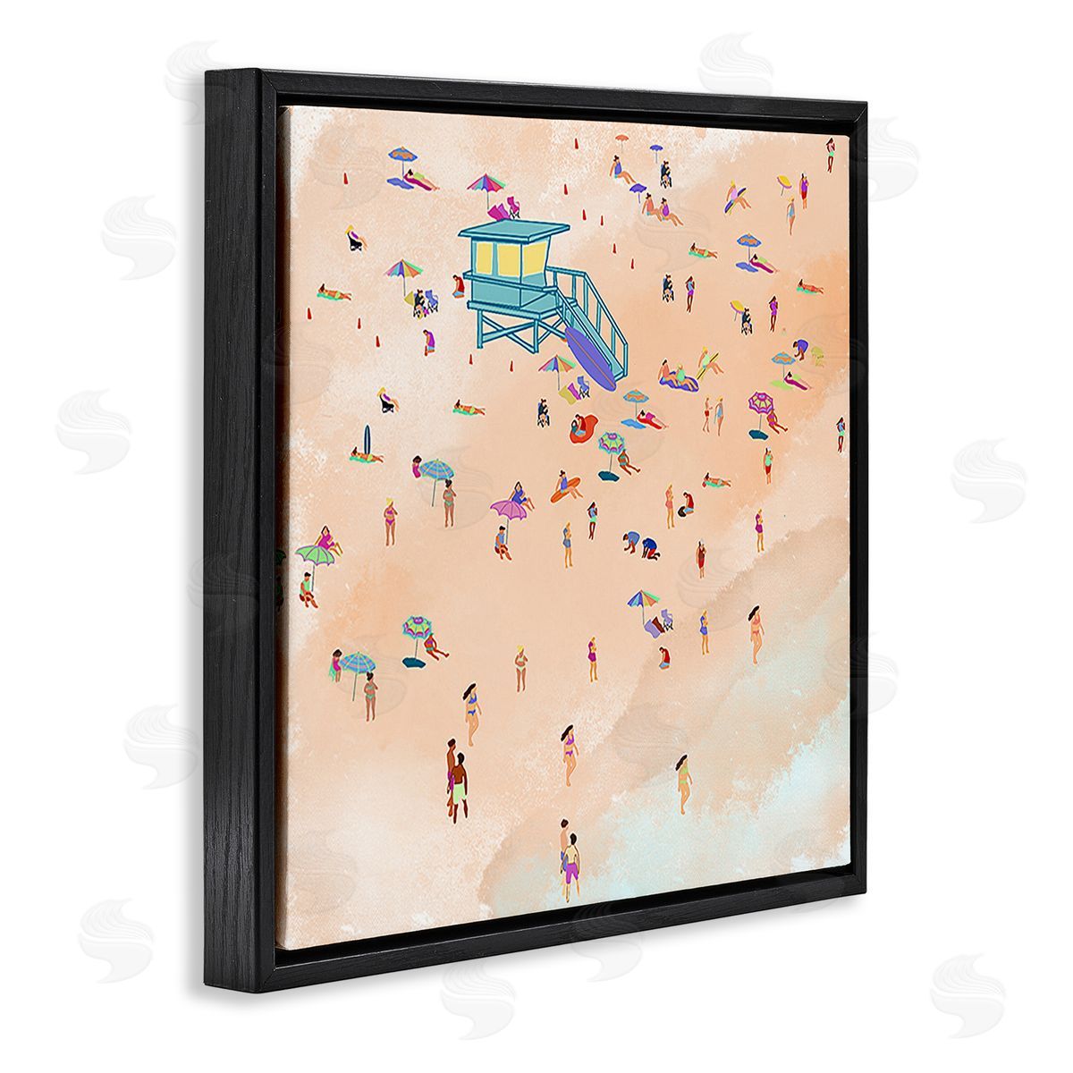 Ashley Singleton Scatted Summer Beachgoers Black Floating Frame Canvas Wall Art Print