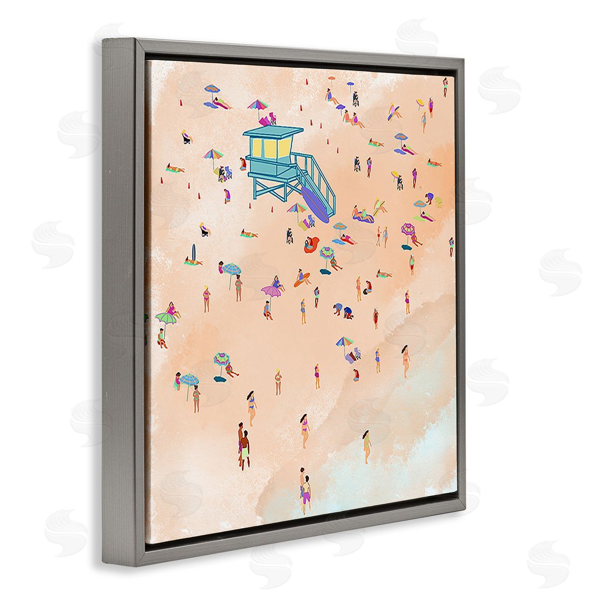 Ashley Singleton Scatted Summer Beachgoers Gray Floating Frame Canvas Wall Art Print