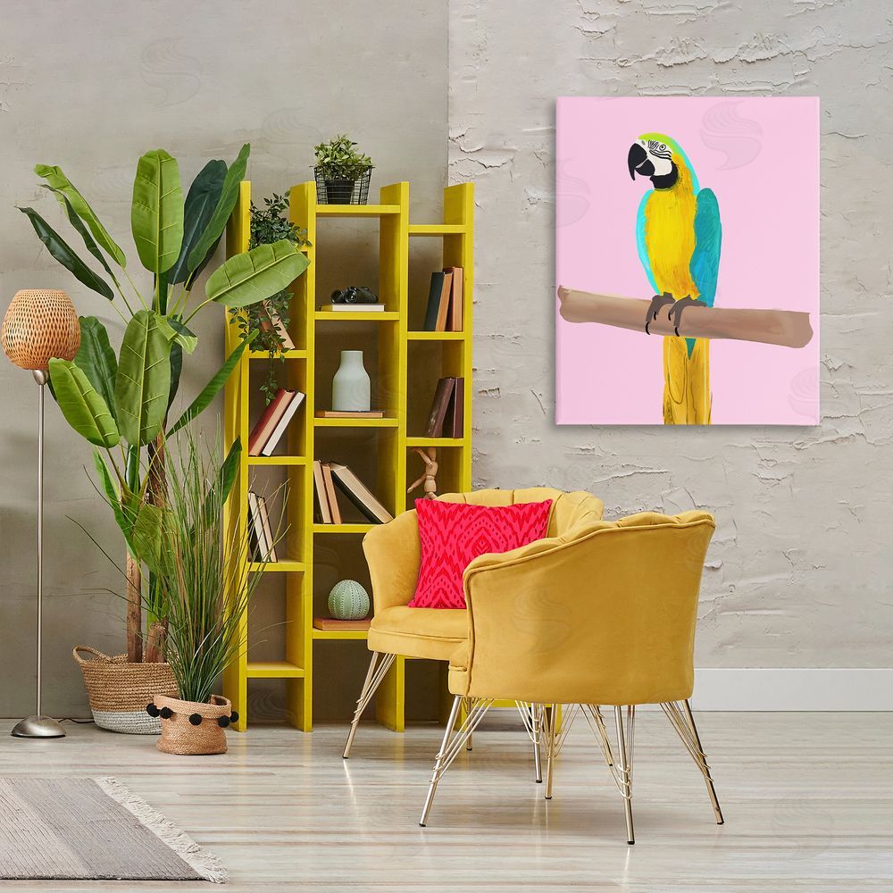 Ashley Singleton Bright Parrot on Pink Canvas Wall Art Print in Room