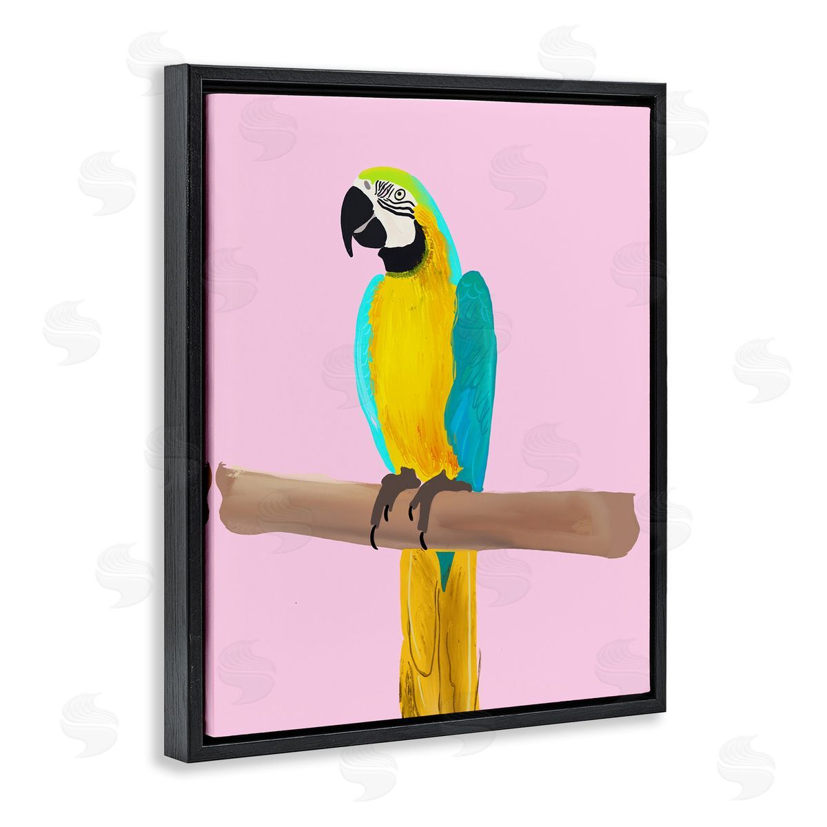 Ashley Singleton Bright Parrot on Pink Black Floating Frame Canvas Wall Art Print