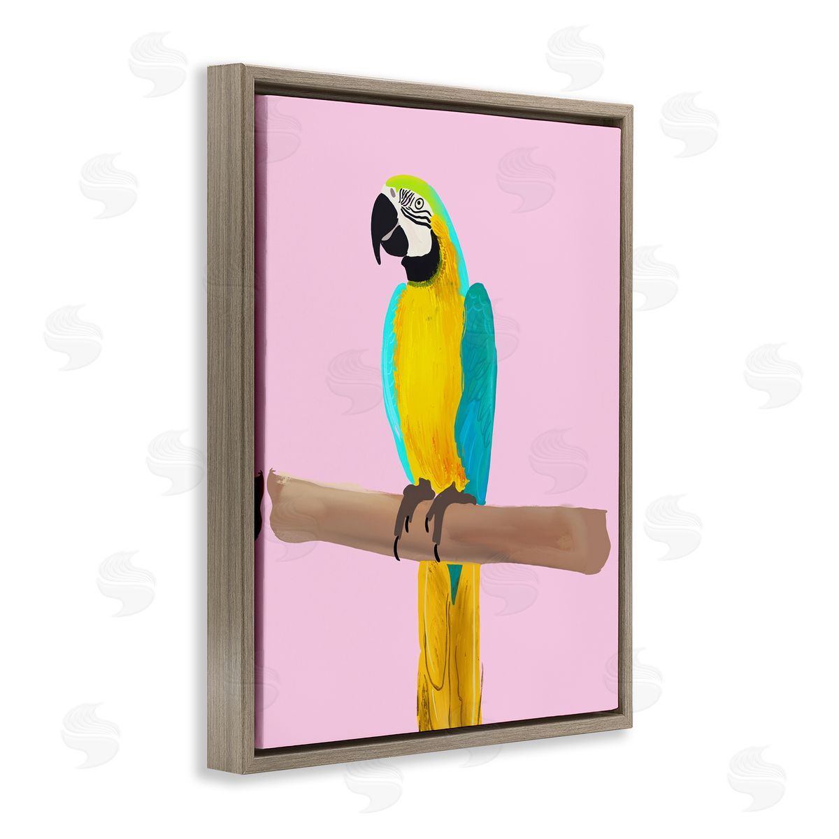 Ashley Singleton Bright Parrot on Pink Brown Floating Frame Canvas Wall Art Print