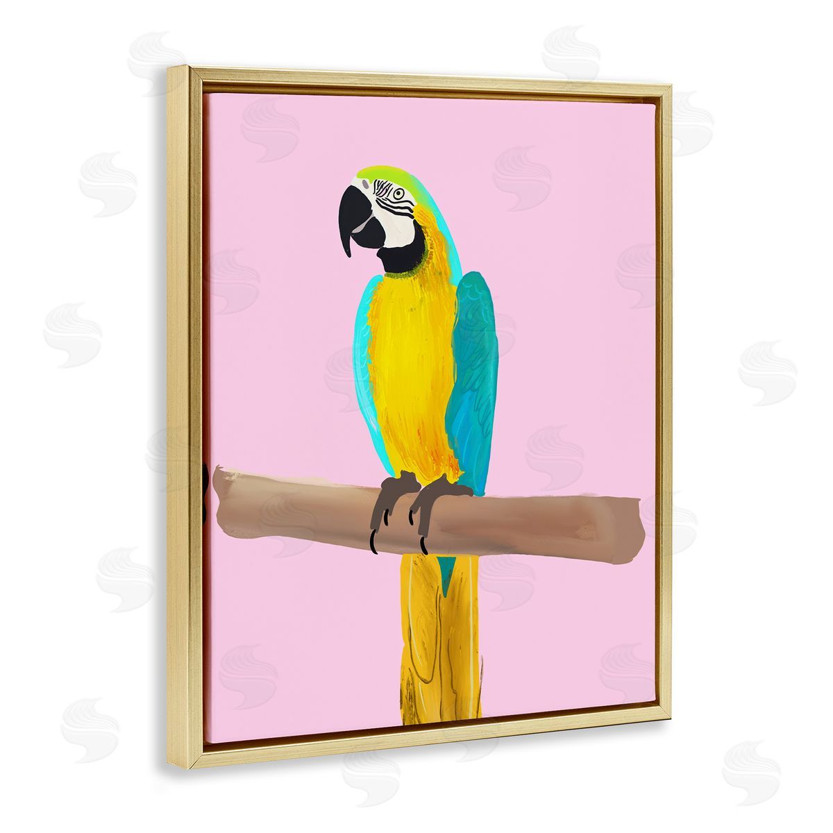 Ashley Singleton Bright Parrot on Pink Gold Floating Frame Canvas Wall Art Print