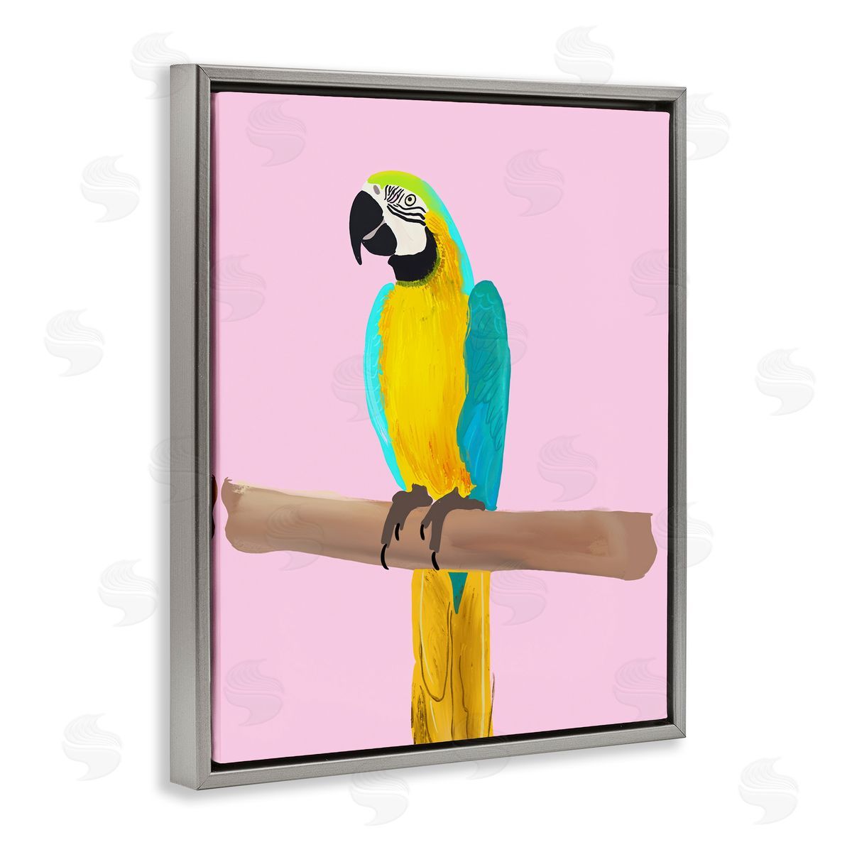 Ashley Singleton Bright Parrot on Pink Gray Floating Frame Canvas Wall Art Print