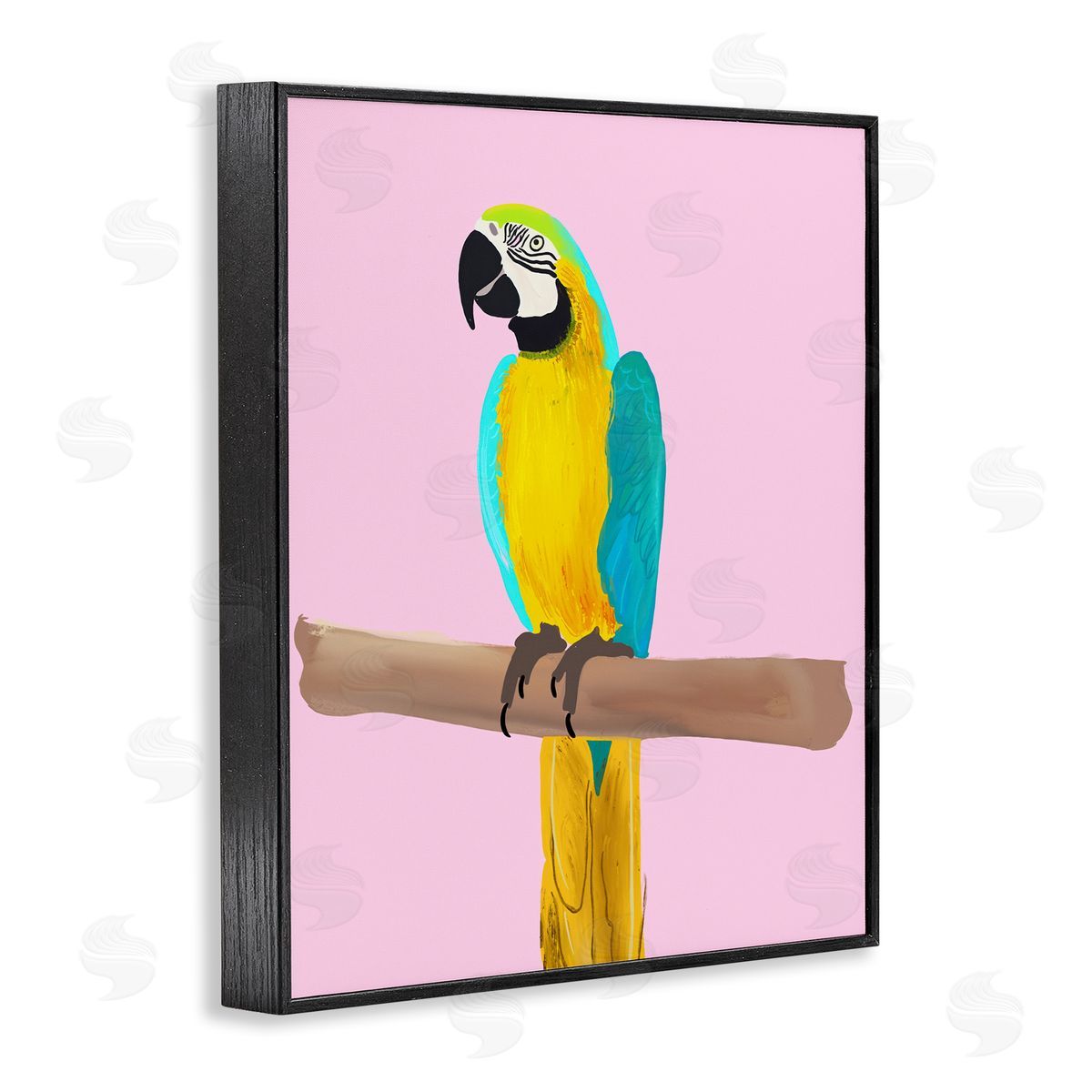 Ashley Singleton Bright Parrot on Pink Black Framed Giclee Wall Art Print