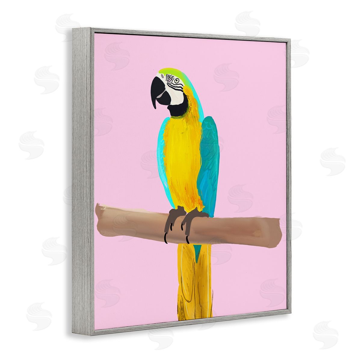 Ashley Singleton Bright Parrot on Pink Gray Framed Giclee Wall Art Print