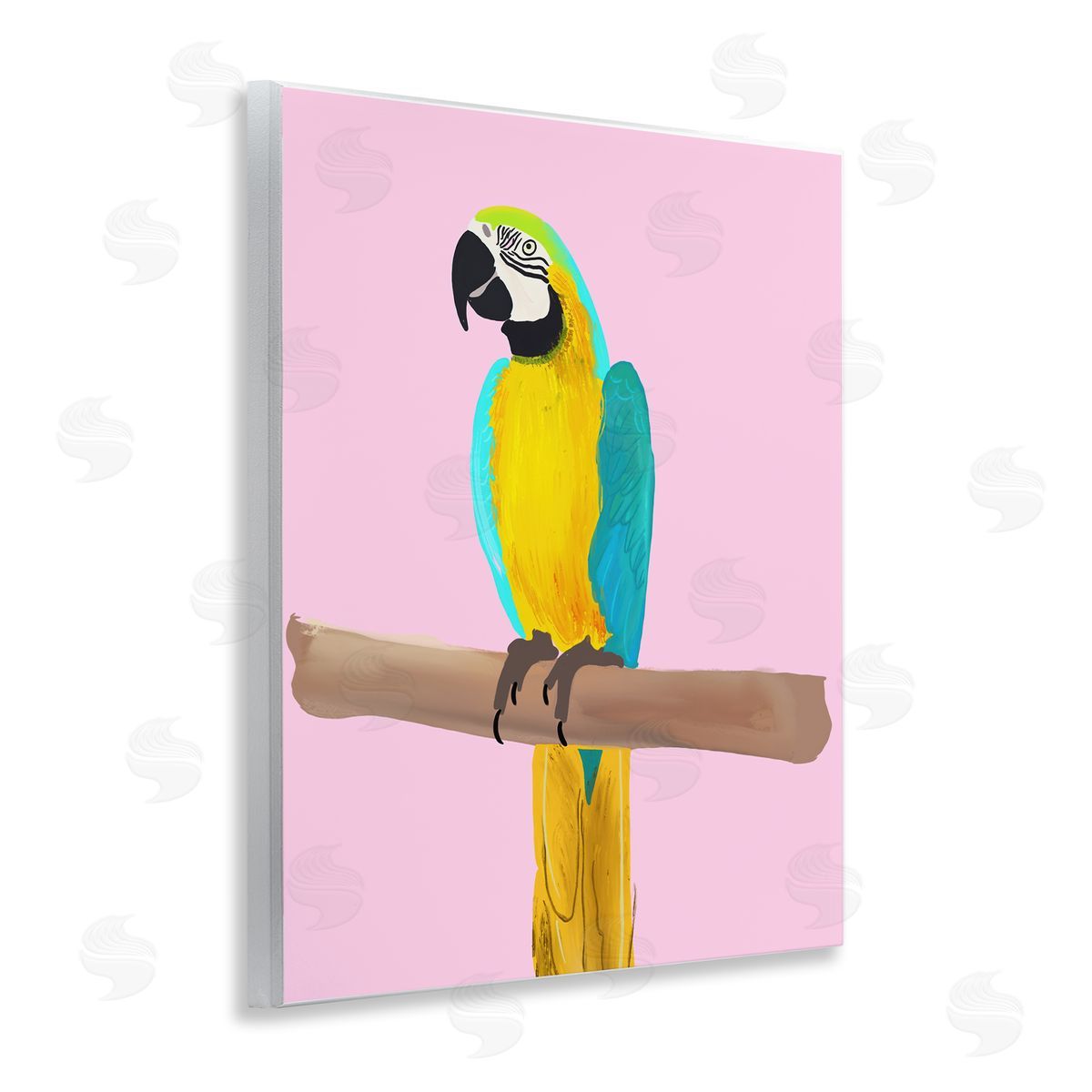Ashley Singleton Bright Parrot on Pink Wooden Wall Plaque Art Print