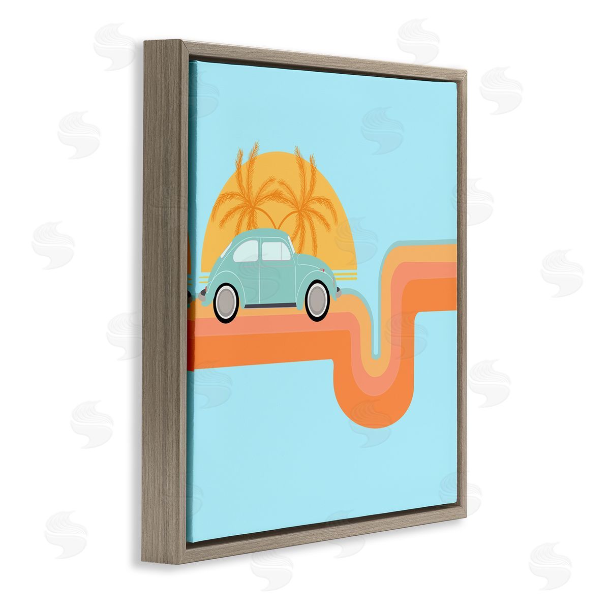 Ashley Singleton Retro Tropical Cruisin' Brown Floating Frame Canvas Wall Art Print