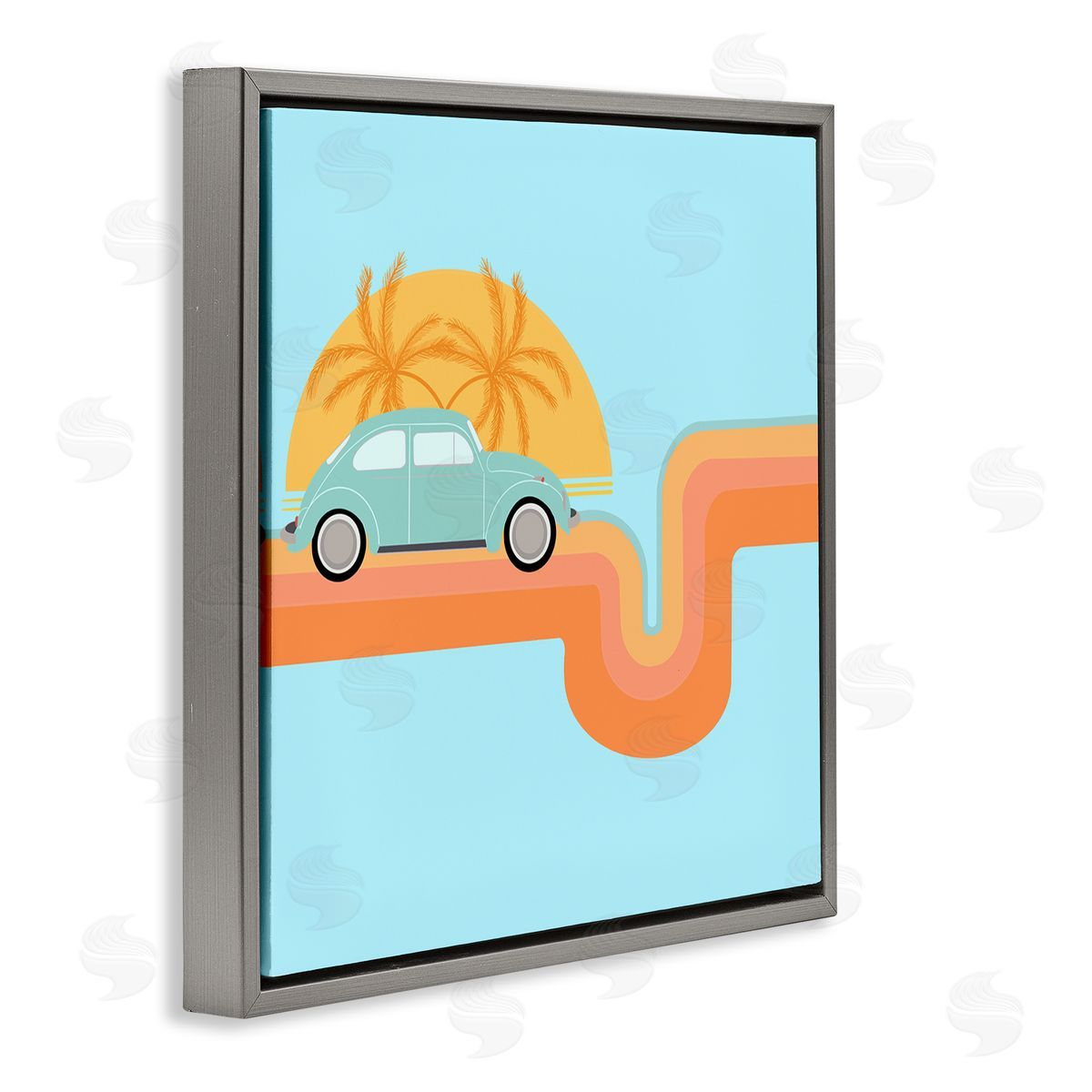 Ashley Singleton Retro Tropical Cruisin' Gray Floating Frame Canvas Wall Art Print