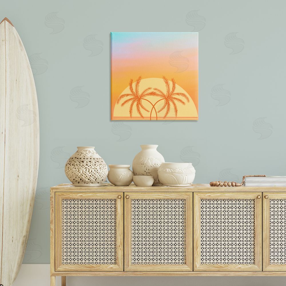Ashley Singleton Retro Sunset Palm Trees Canvas Wall Art Print in Room