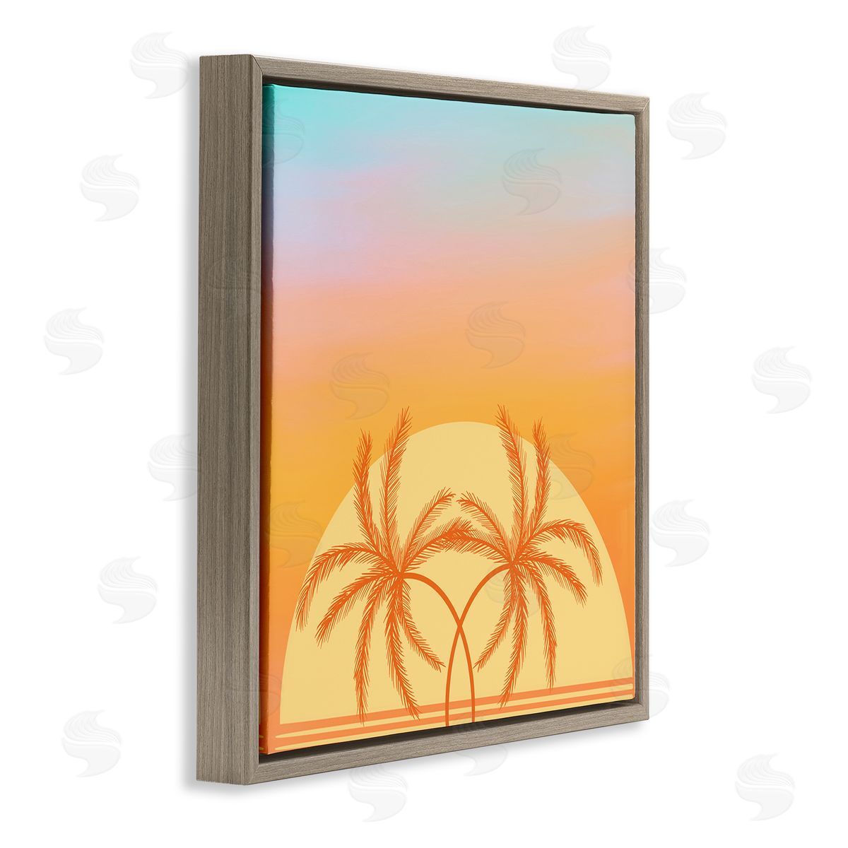 Ashley Singleton Retro Sunset Palm Trees Brown Floating Frame Canvas Wall Art Print