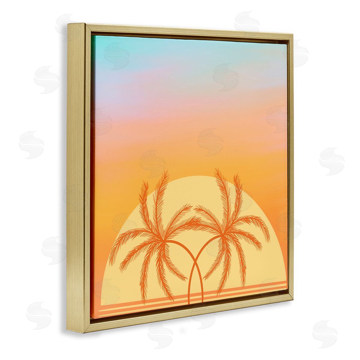Ashley Singleton Retro Sunset Palm Trees Gold Floating Frame Canvas Wall Art Print