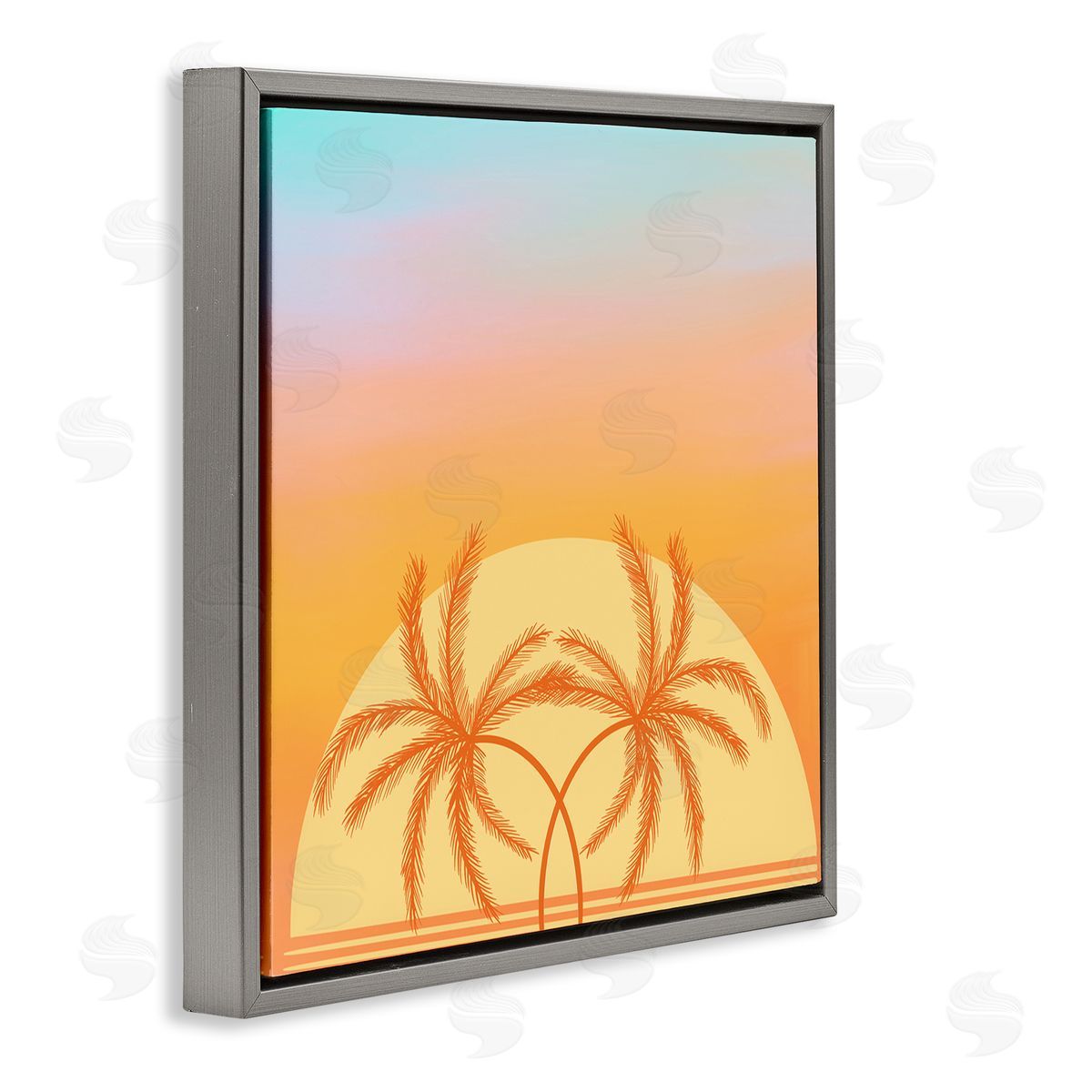 Ashley Singleton Retro Sunset Palm Trees Gray Floating Frame Canvas Wall Art Print
