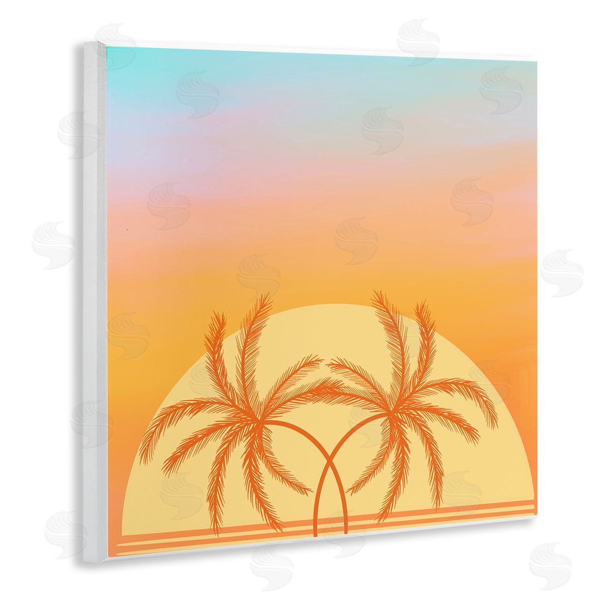 Ashley Singleton Retro Sunset Palm Trees Wooden Wall Plaque Art Print