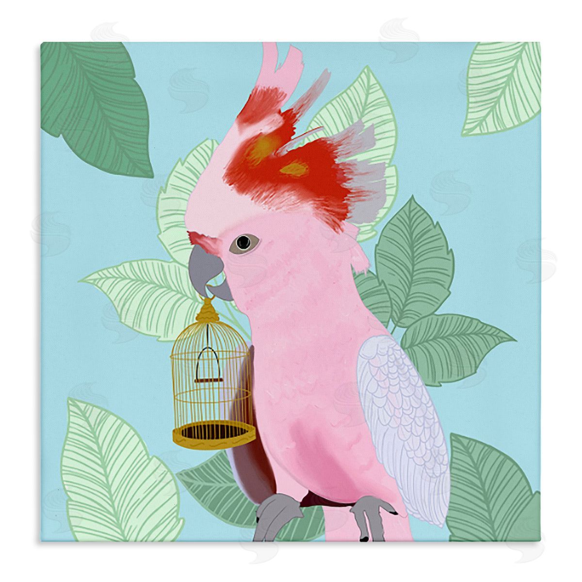 Ashley Singleton Pink Cockatoo with Leaves Canvas Wall Art Print
