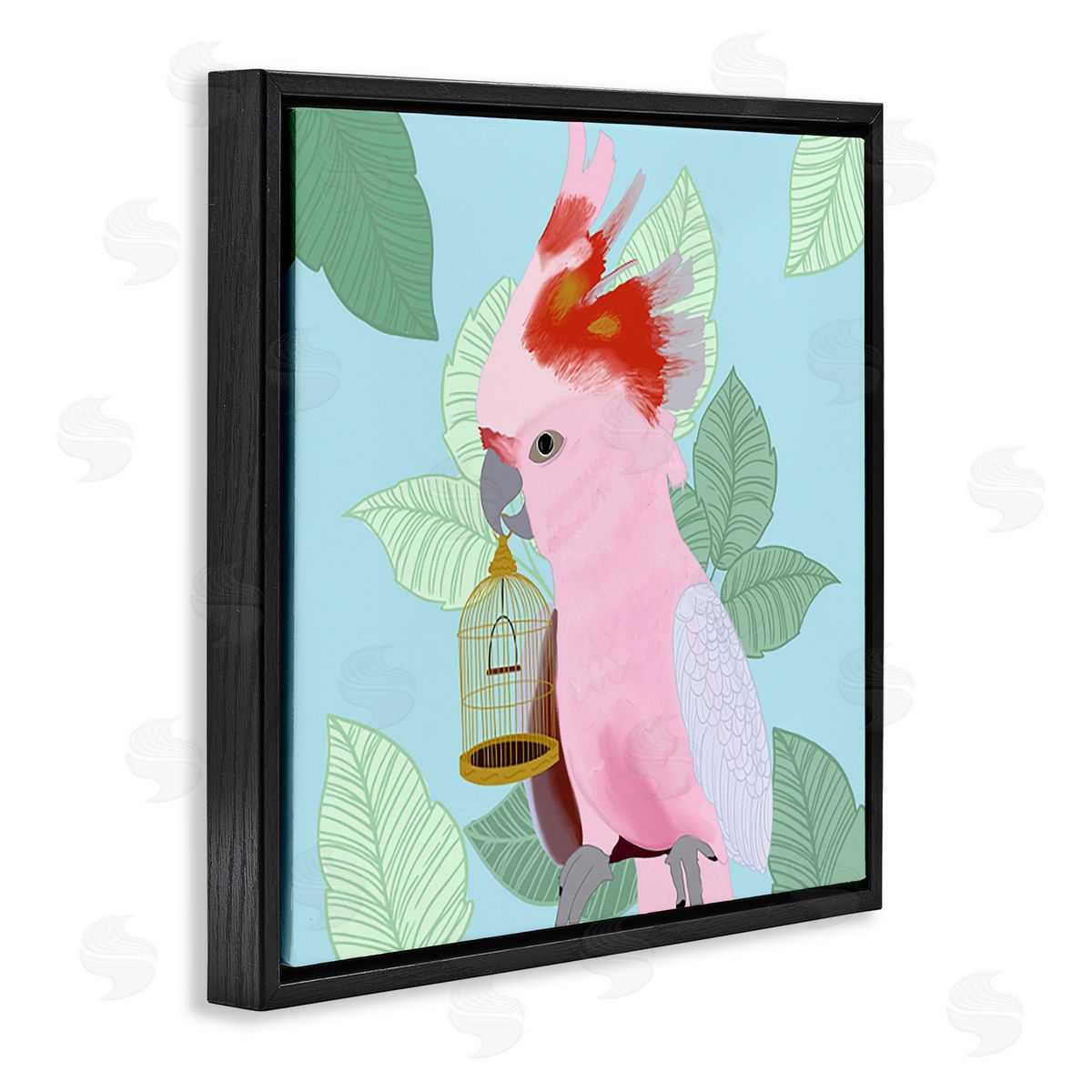 Ashley Singleton Pink Cockatoo with Leaves Black Floating Frame Canvas Wall Art Print
