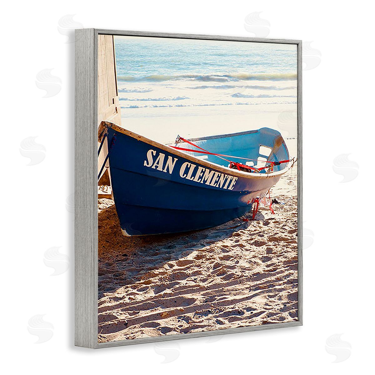 Ashley Singleton Blue Boat on Sand Gray Framed Giclee Wall Art Print