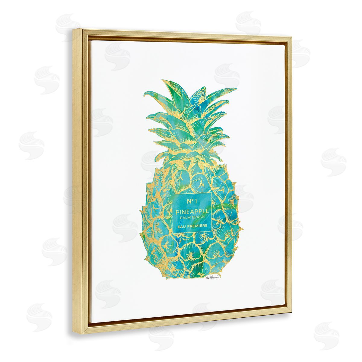 Amanda Greenwood Glam & Green Pineapple Gold Floating Frame Canvas Wall Art Print
