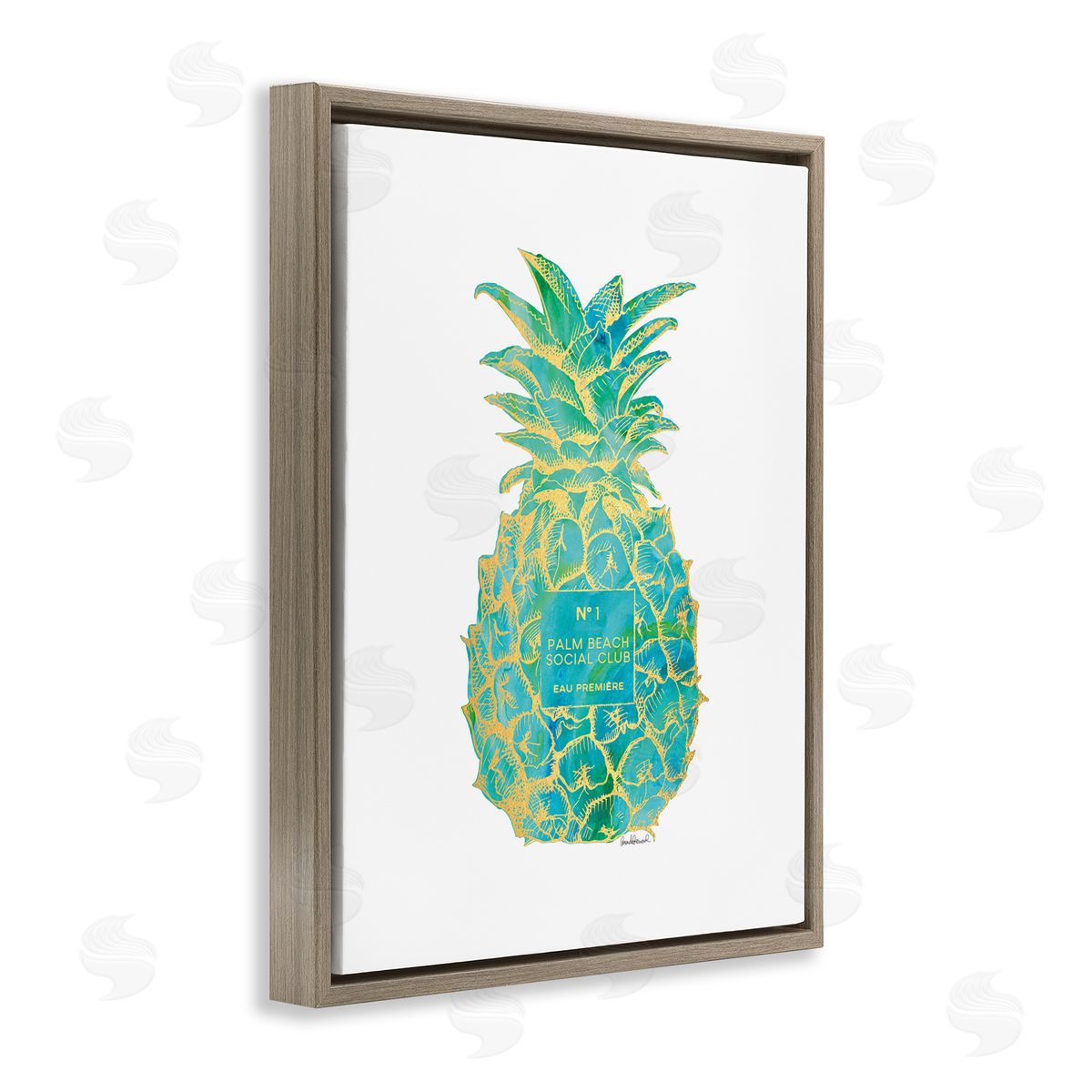 Amanda Greenwood Glam Detailed Pineapple Brown Floating Frame Canvas Wall Art Print