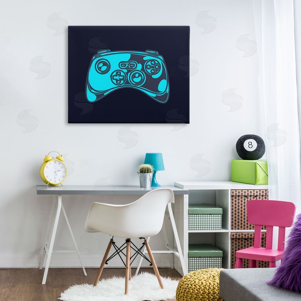 Stupell Studio Gaming Controller on Black Canvas Wall Art Print in Room