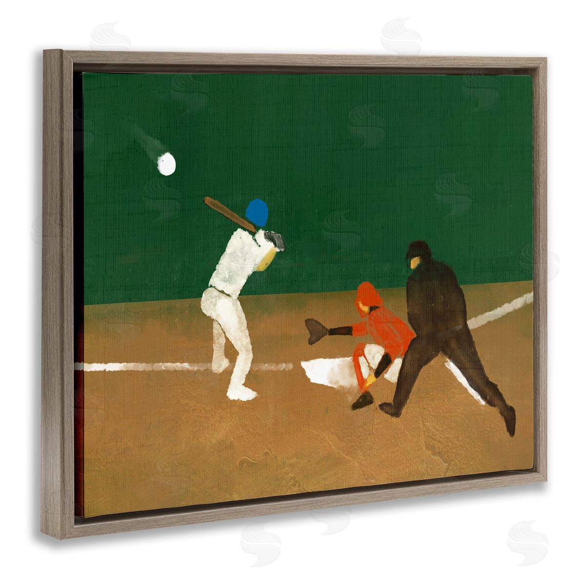 Stupell Studio Batting Baseball Players Brown Floating Frame Canvas Wall Art Print