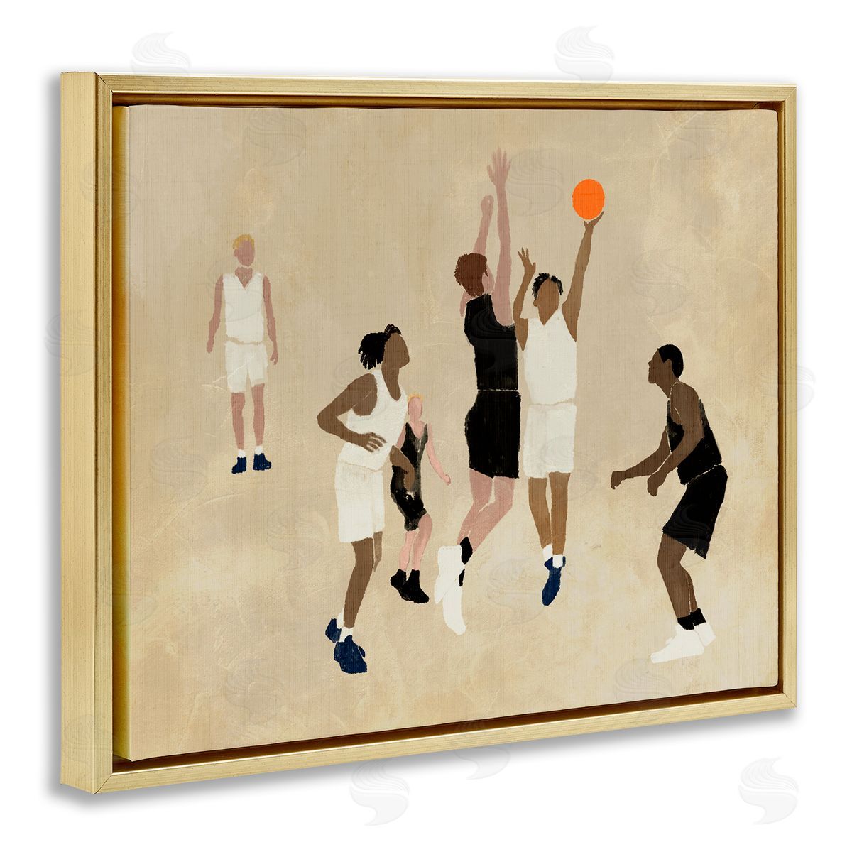 Stupell Studio Athletes Playing Basketball Gold Floating Frame Canvas Wall Art Print