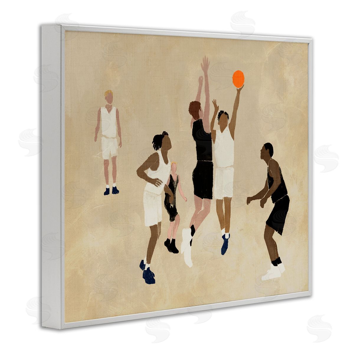 Stupell Studio Athletes Playing Basketball White Framed Giclee Wall Art Print