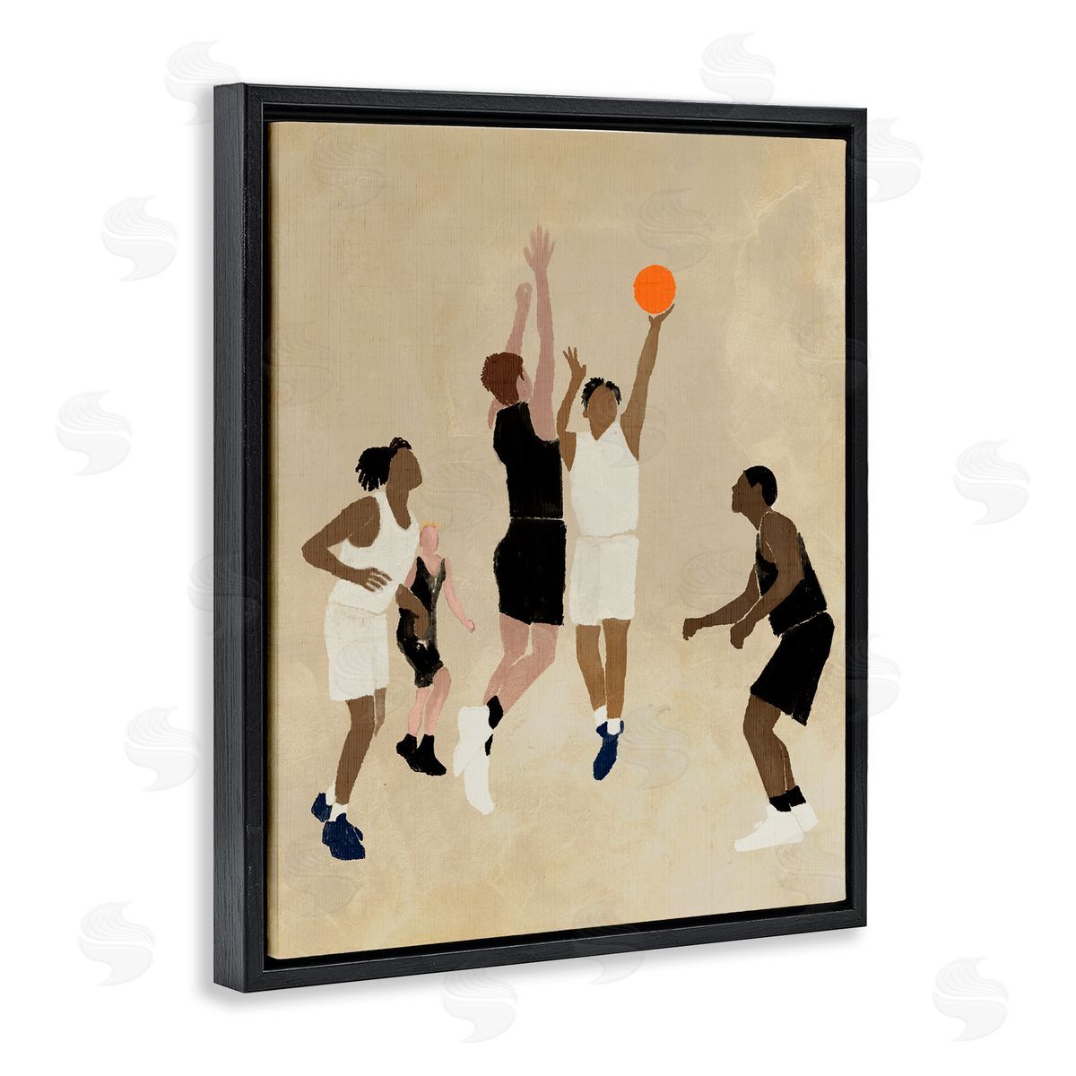 Stupell Studio Players with Basketball Black Floating Frame Canvas Wall Art Print