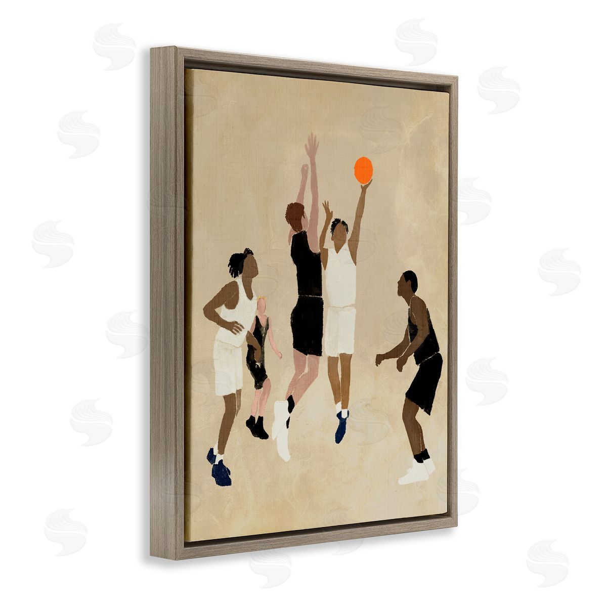 Stupell Studio Players with Basketball Brown Floating Frame Canvas Wall Art Print