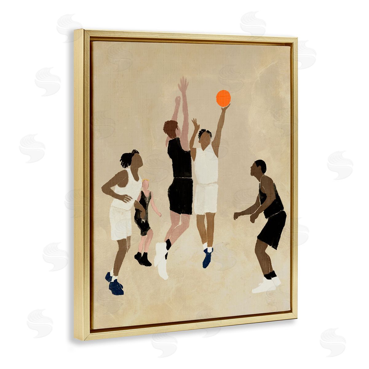 Stupell Studio Players with Basketball Gold Floating Frame Canvas Wall Art Print