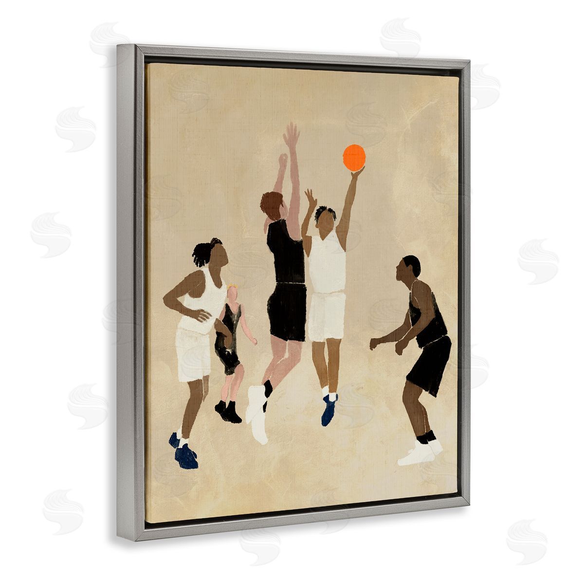 Stupell Studio Players with Basketball Gray Floating Frame Canvas Wall Art Print
