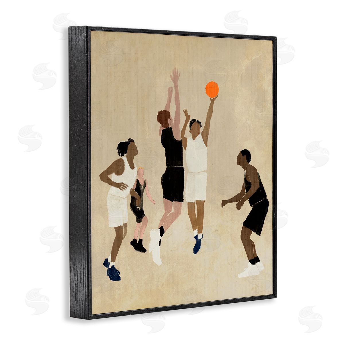 Stupell Studio Players with Basketball Black Framed Giclee Wall Art Print