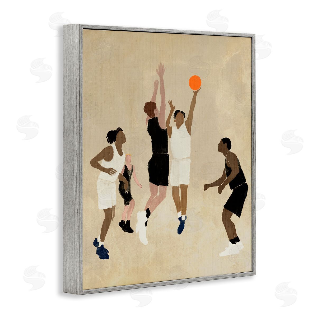 Stupell Studio Players with Basketball Gray Framed Giclee Wall Art Print