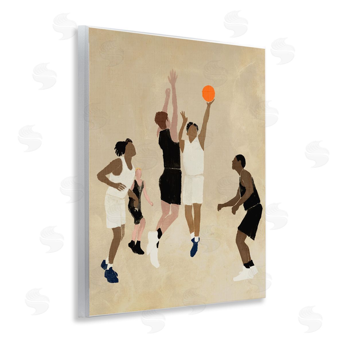 Stupell Studio Players with Basketball Wooden Wall Plaque Art Print