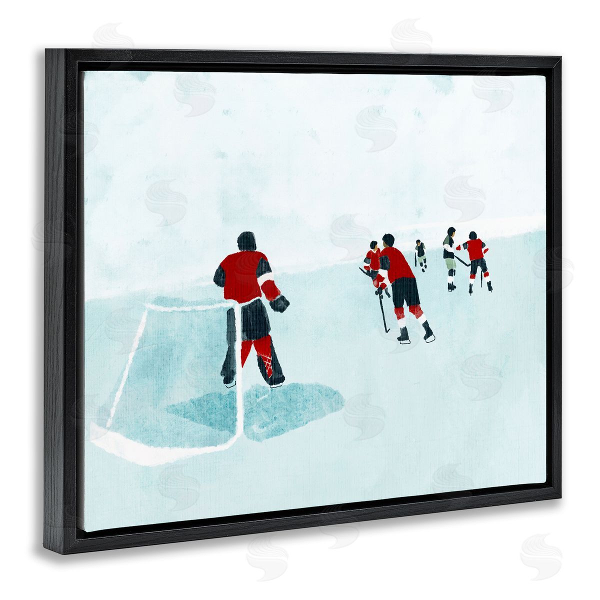 Stupell Studio Hockey Players on Ice Black Floating Frame Canvas Wall Art Print