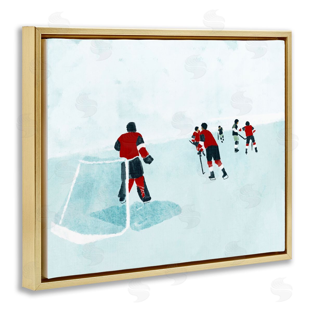 Stupell Studio Hockey Players on Ice Gold Floating Frame Canvas Wall Art Print