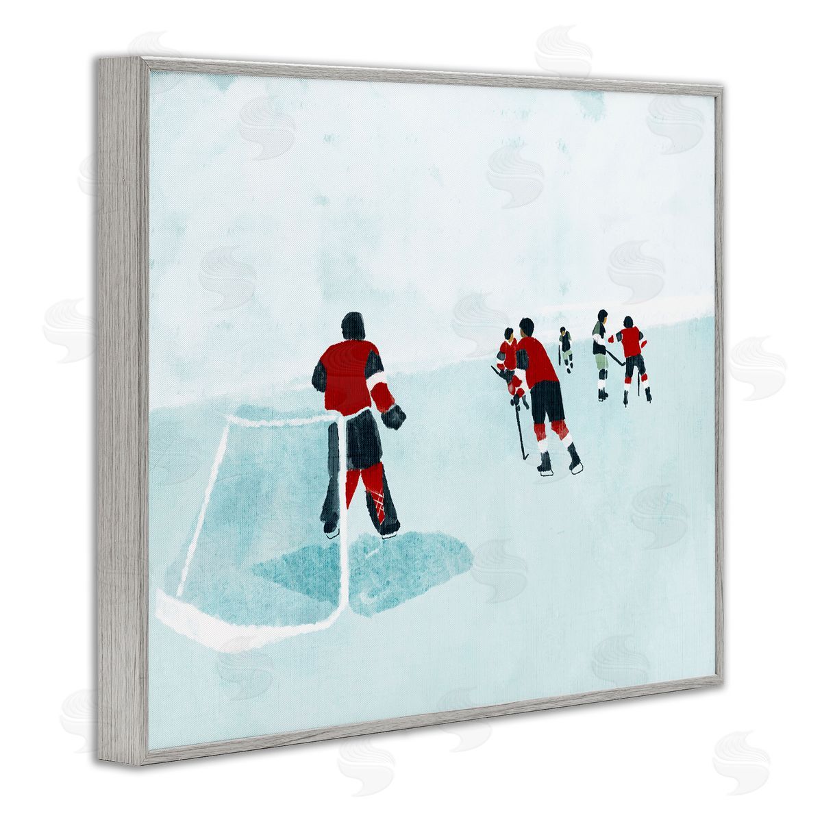 Stupell Studio Hockey Players on Ice Gray Framed Giclee Wall Art Print