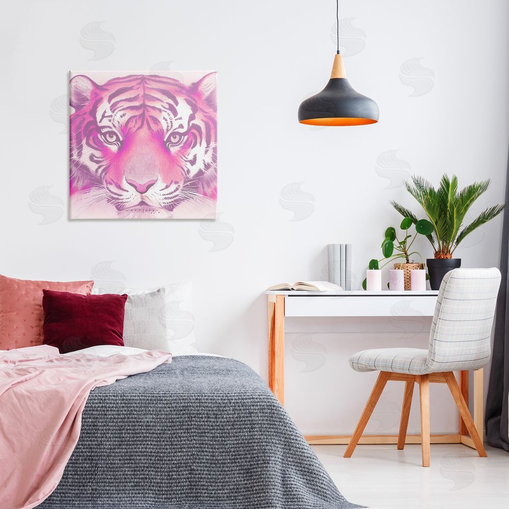 Stupell Studio Pink Tiger Face Canvas Wall Art Print in Room