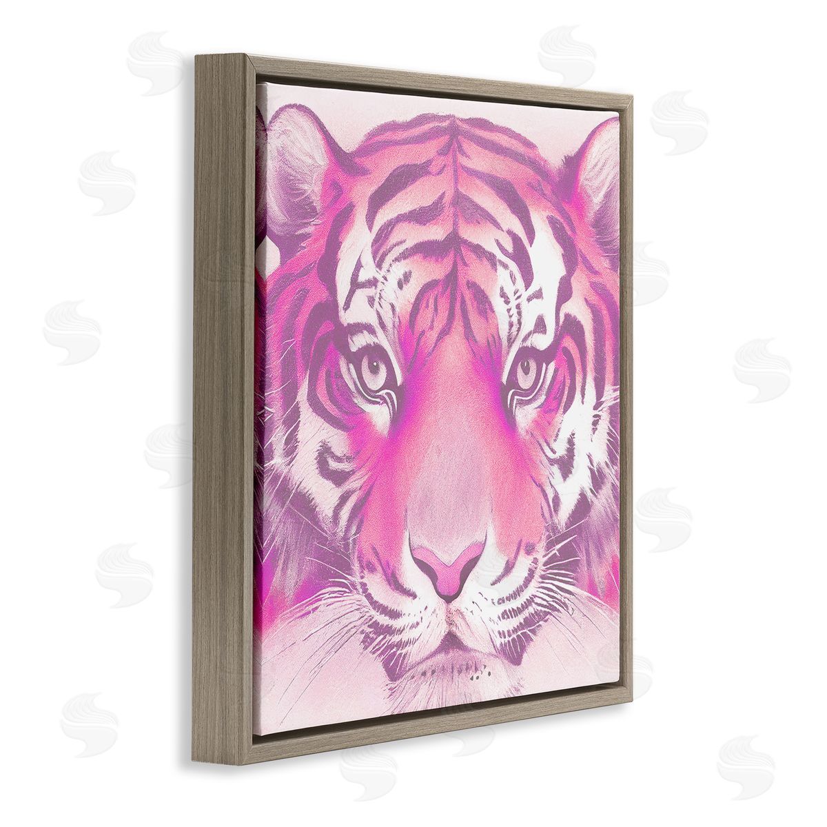 Stupell Studio Pink Tiger Face Brown Floating Frame Canvas Wall Art Print