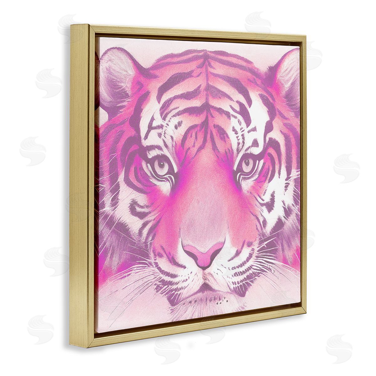 Stupell Studio Pink Tiger Face Gold Floating Frame Canvas Wall Art Print