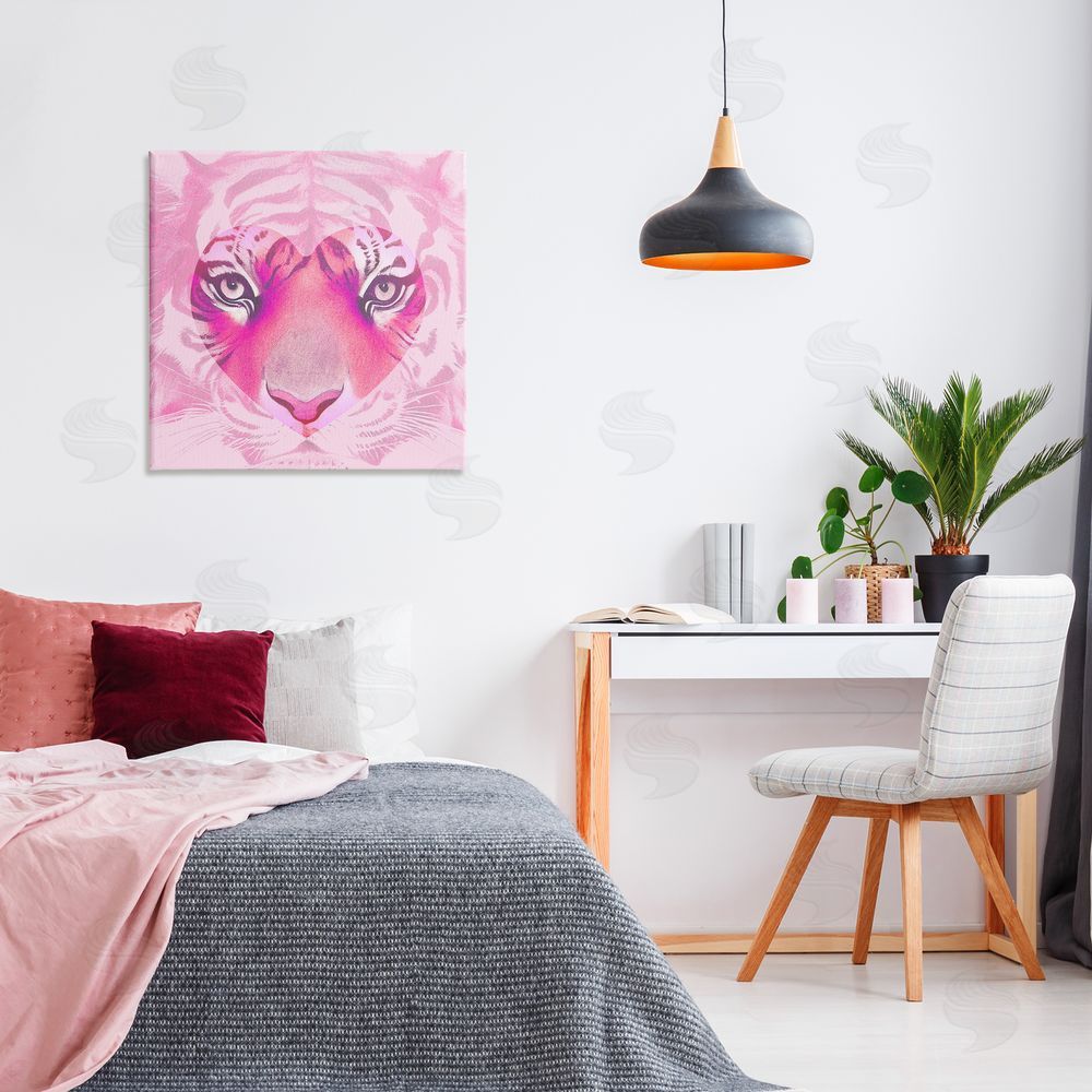 Stupell Studio Pink Heart Tiger Face Canvas Wall Art Print in Room