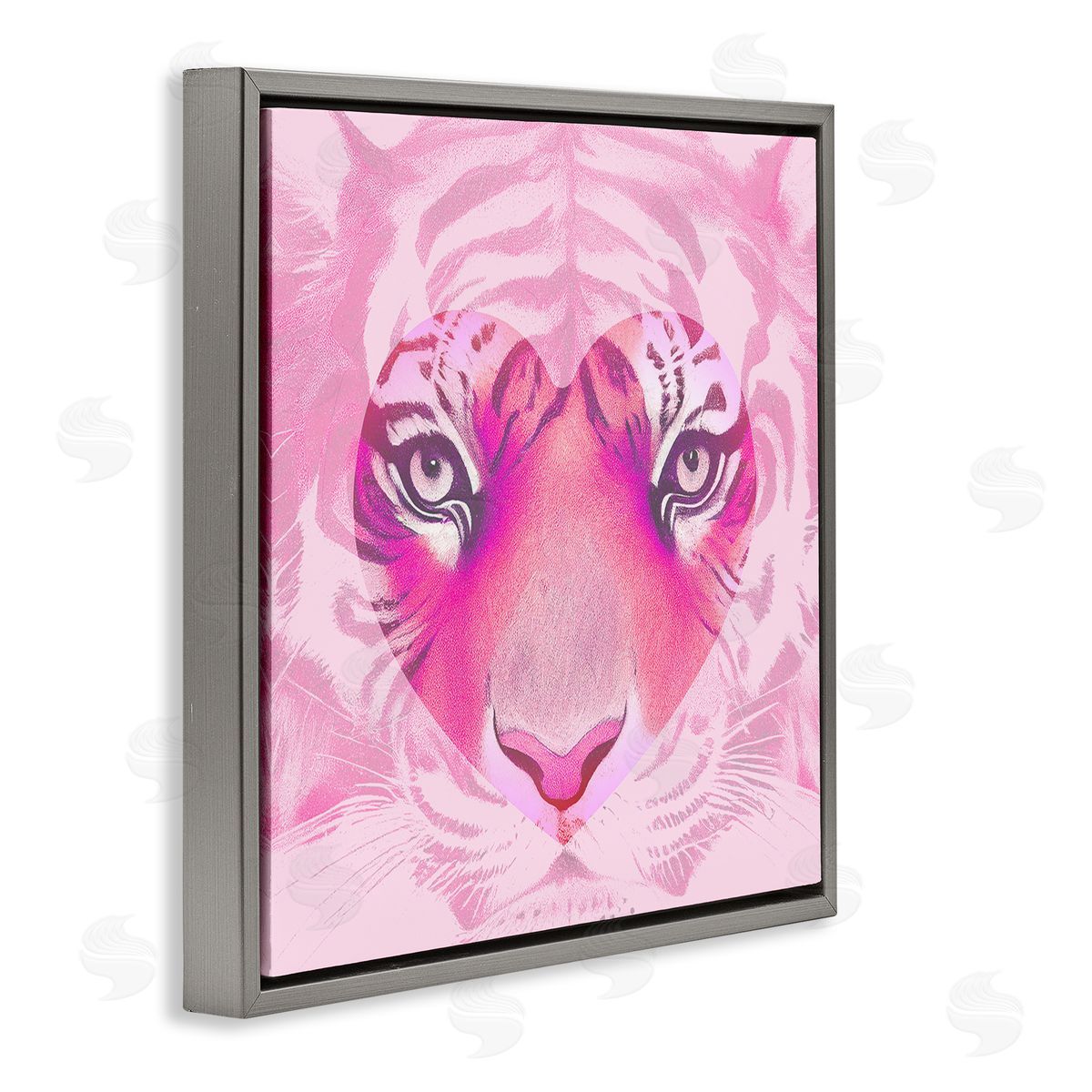 Stupell Studio Pink Heart Tiger Face Gray Floating Frame Canvas Wall Art Print