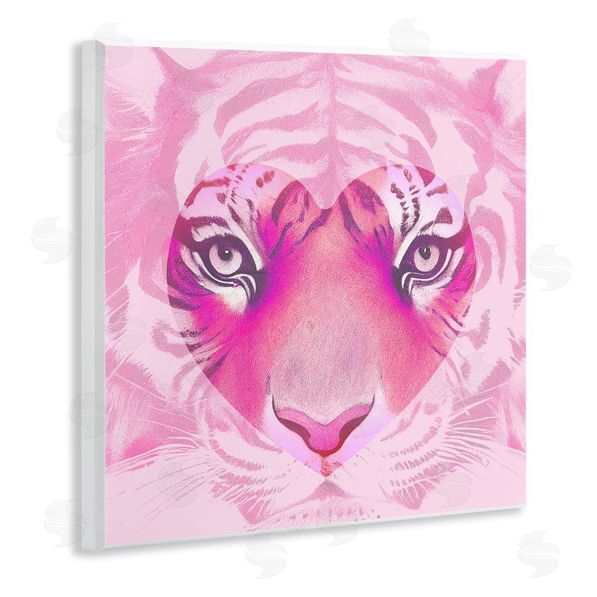 Stupell Studio Pink Heart Tiger Face Wooden Wall Plaque Art Print
