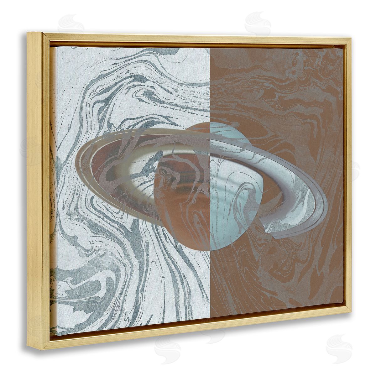 Stupell Studio Abstract Marbled Planet Gold Floating Frame Canvas Wall Art Print