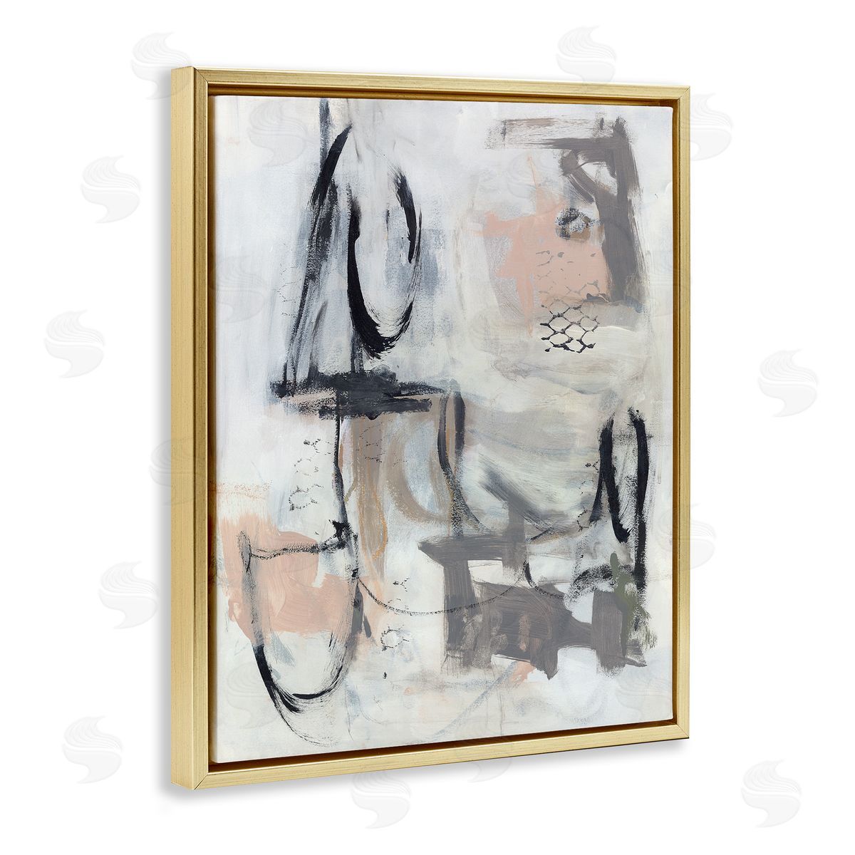 Valerie Corvin Brushed Collage Abstract Gold Floating Frame Canvas Wall Art Print