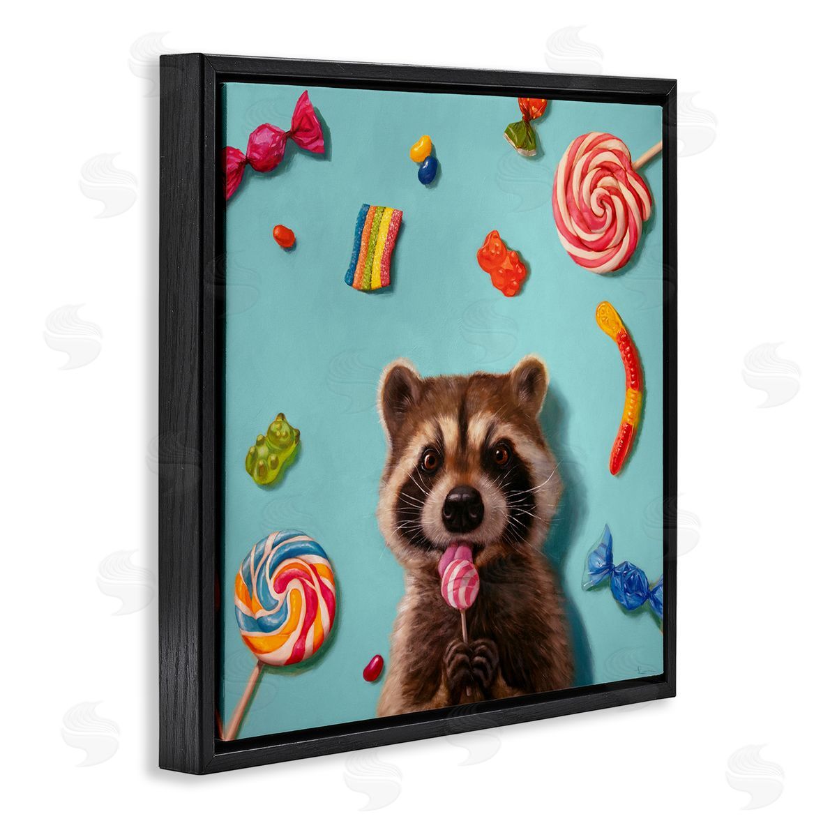 Lucia Heffernan Raccoon & Sweets Candies Black Floating Frame Canvas Wall Art Print